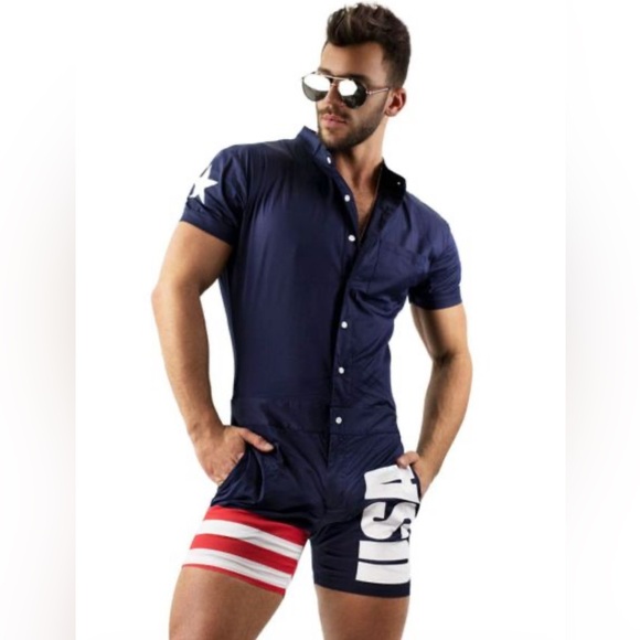 MENS AMERICAN FLAG ROMPER WITH USA GRAPHICS - Picture 1 of 4